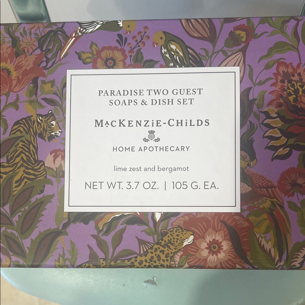 MacKenzie-Childs Paradise Soap & Dish Set in Purple and Green
